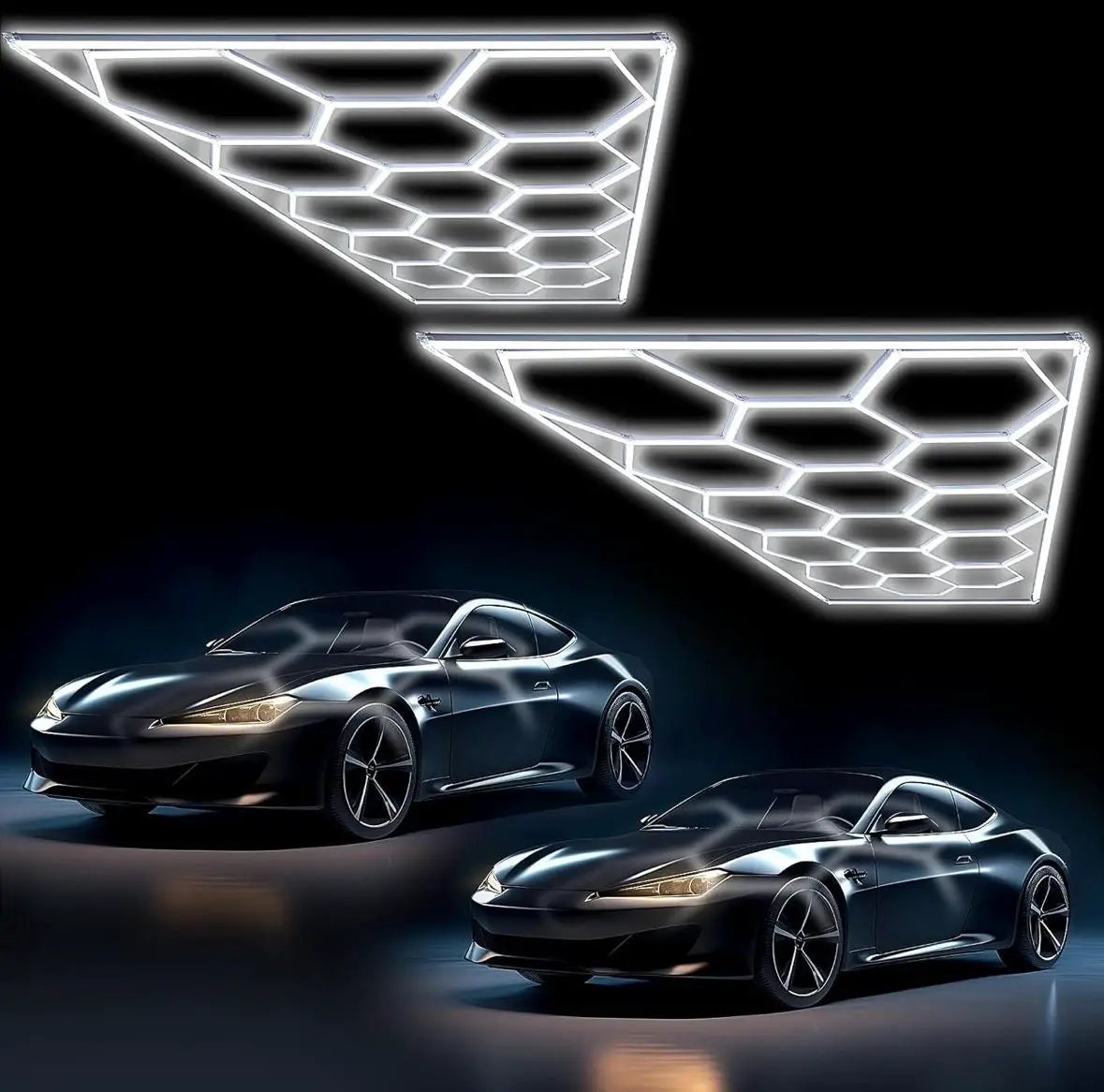 Open Box Baquler 15 Hexagon LED Garage Light System Honeycomb LED Shop Lights with White Border for Garage Workshop Car Detailing Shop Exhibition Hall by Selzalot
