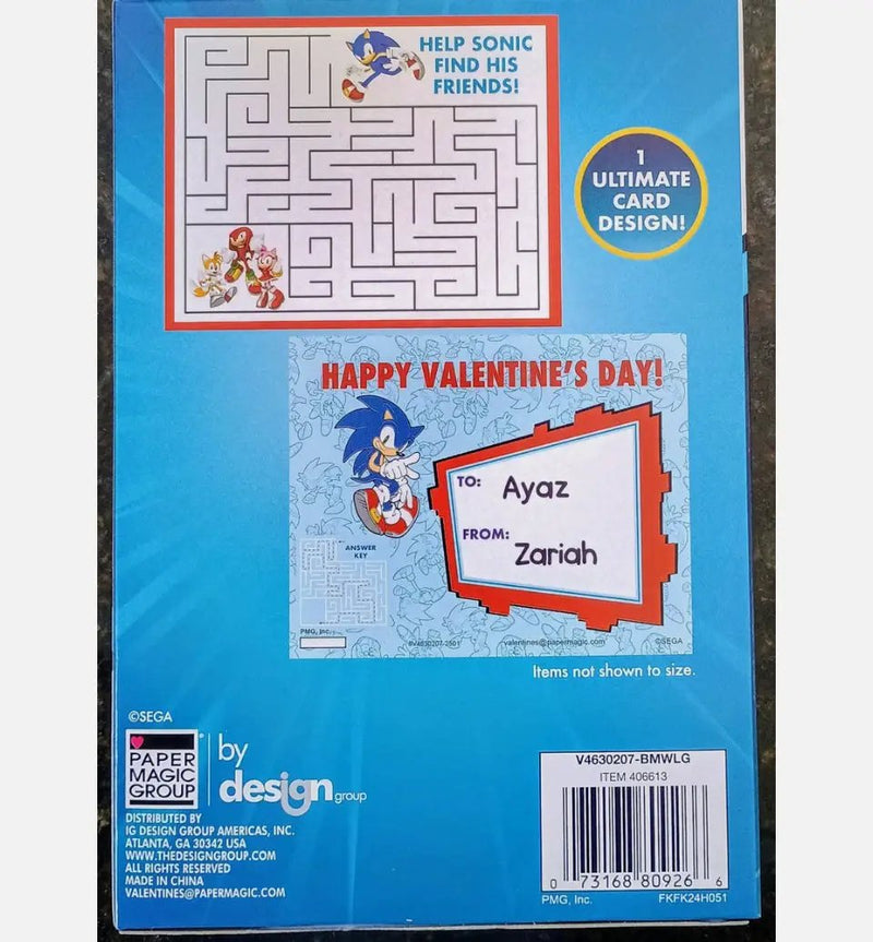 Brand New SONIC THE HEDGEHOG 24 MAZE Valentines Day Cards by Selzalot