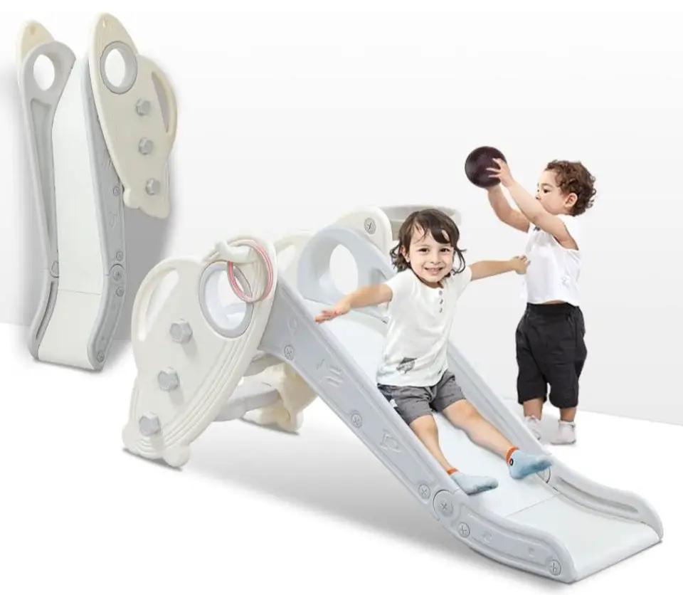 Open Box Onasti Kids Slide for Toddlers Age 1-3 Indoor Baby Plastic Slide Outdoor Climber Freestanding Playset with Basketball Hoop & Ring Game Grey by Selzalot