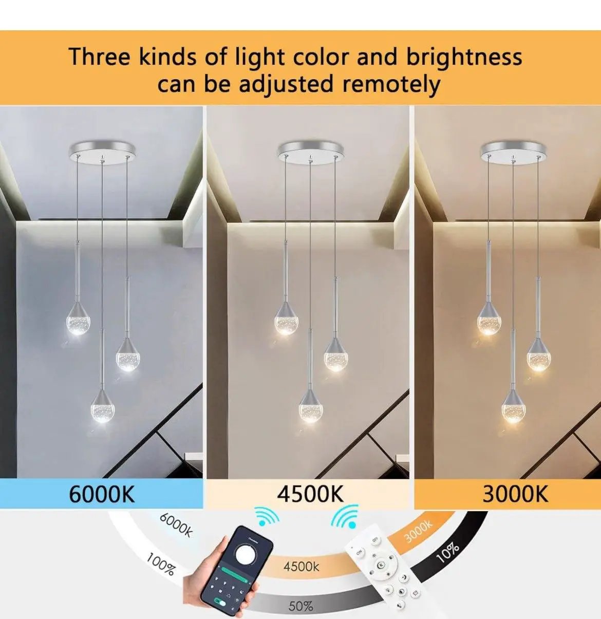 HAIXIANG Mini Chandeliers 3-Lights Modern Chrome Light Pendant Lights by Selzalot