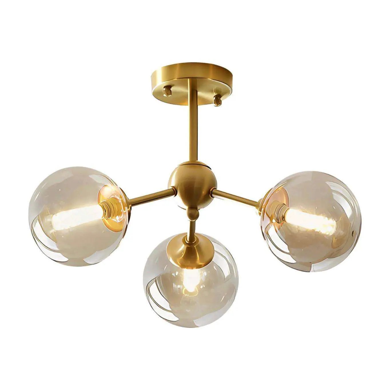 KCO Lighting Glass Globe Sputnik Chandelier 3-Light Brass Gold Close to Ceiling Light Mid Century Flush Mount Ceiling Light for Kitchen Island Bedroom Bathroom (3-Lights) by Selzalot