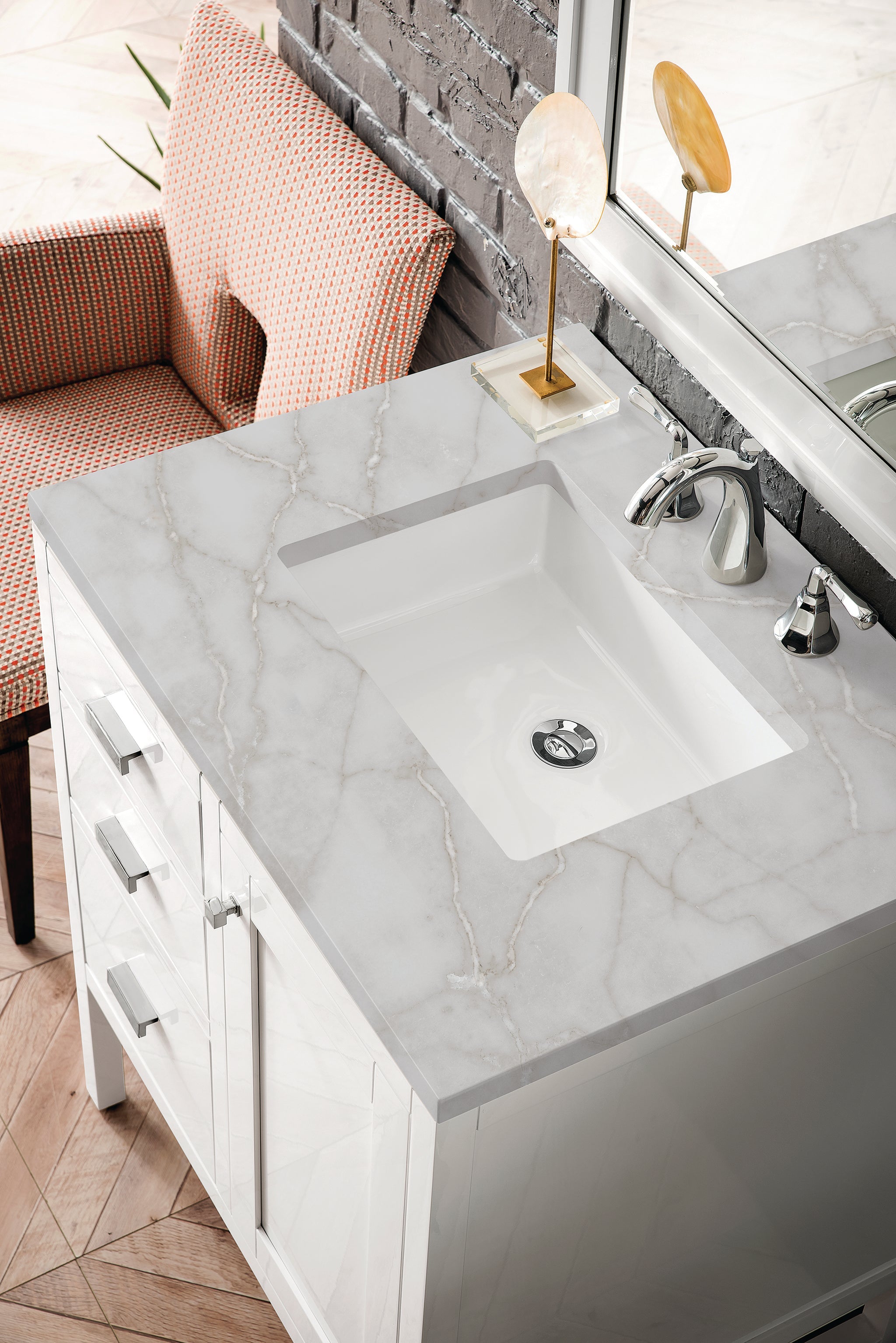 James Martin Addison 30" Single Bathroom Vanity, Glossy White with Victorian Silver countertop