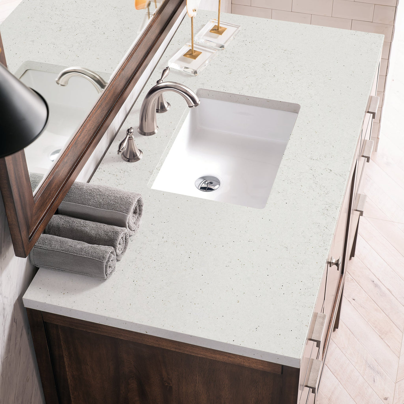 James Martin Addison 48" Single Bathroom Vanity, Mid-Century Acacia with Lime Delight countertop