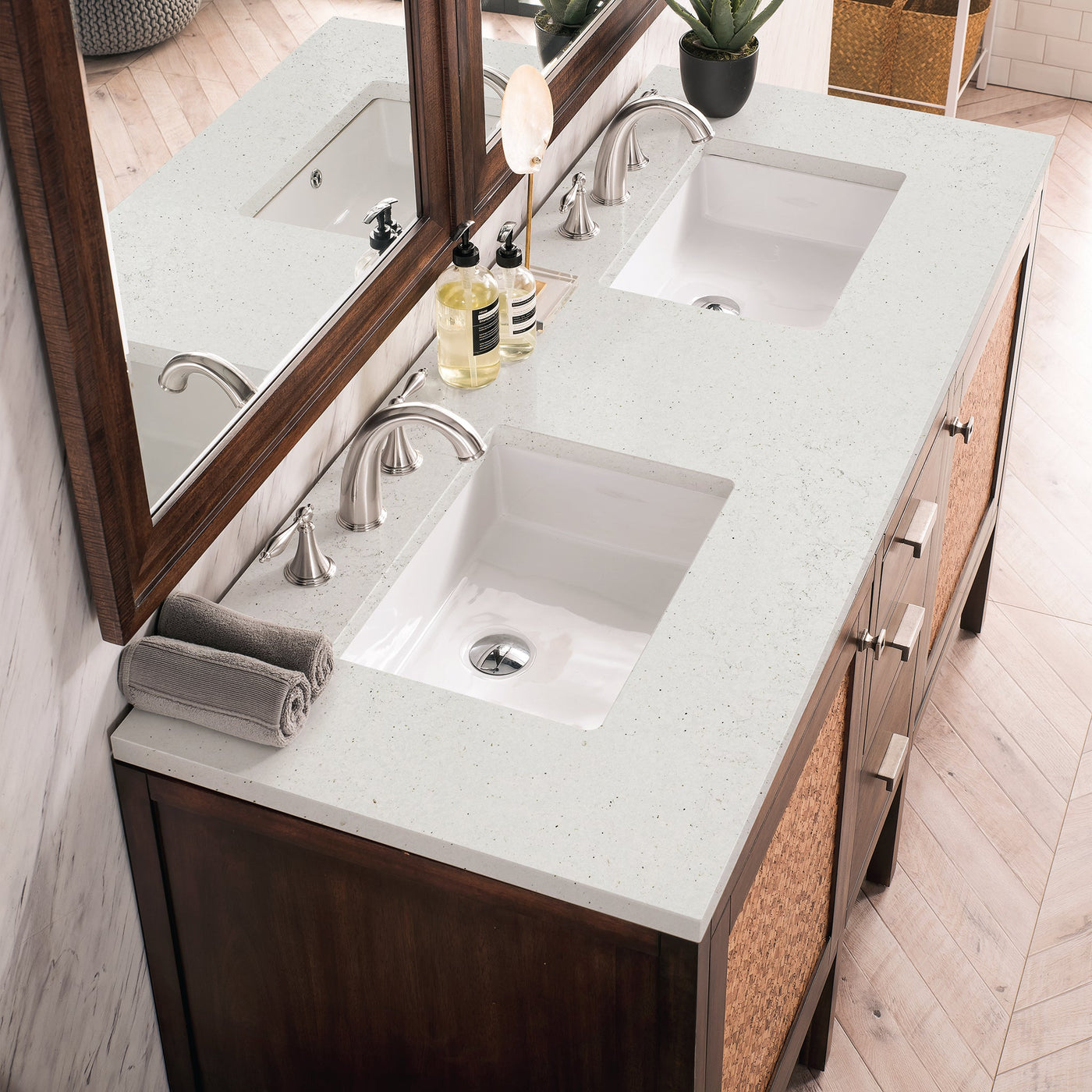 James Martin Addison 60" Single Bathroom Vanity, Mid-Century Acacia with Lime Delight countertop