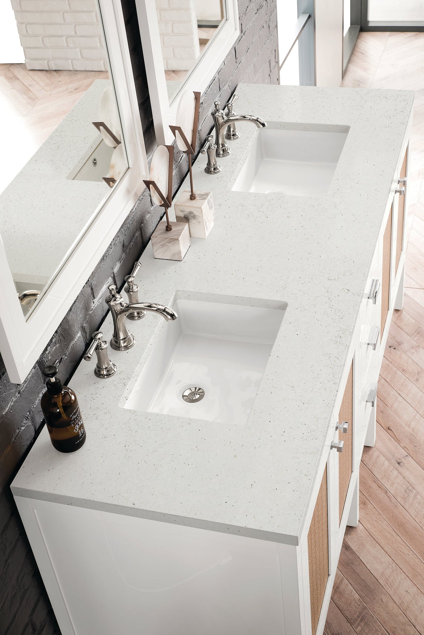 James Martin Addison 72" Double Bathroom Vanity, Glossy White with Lime Delight countertop