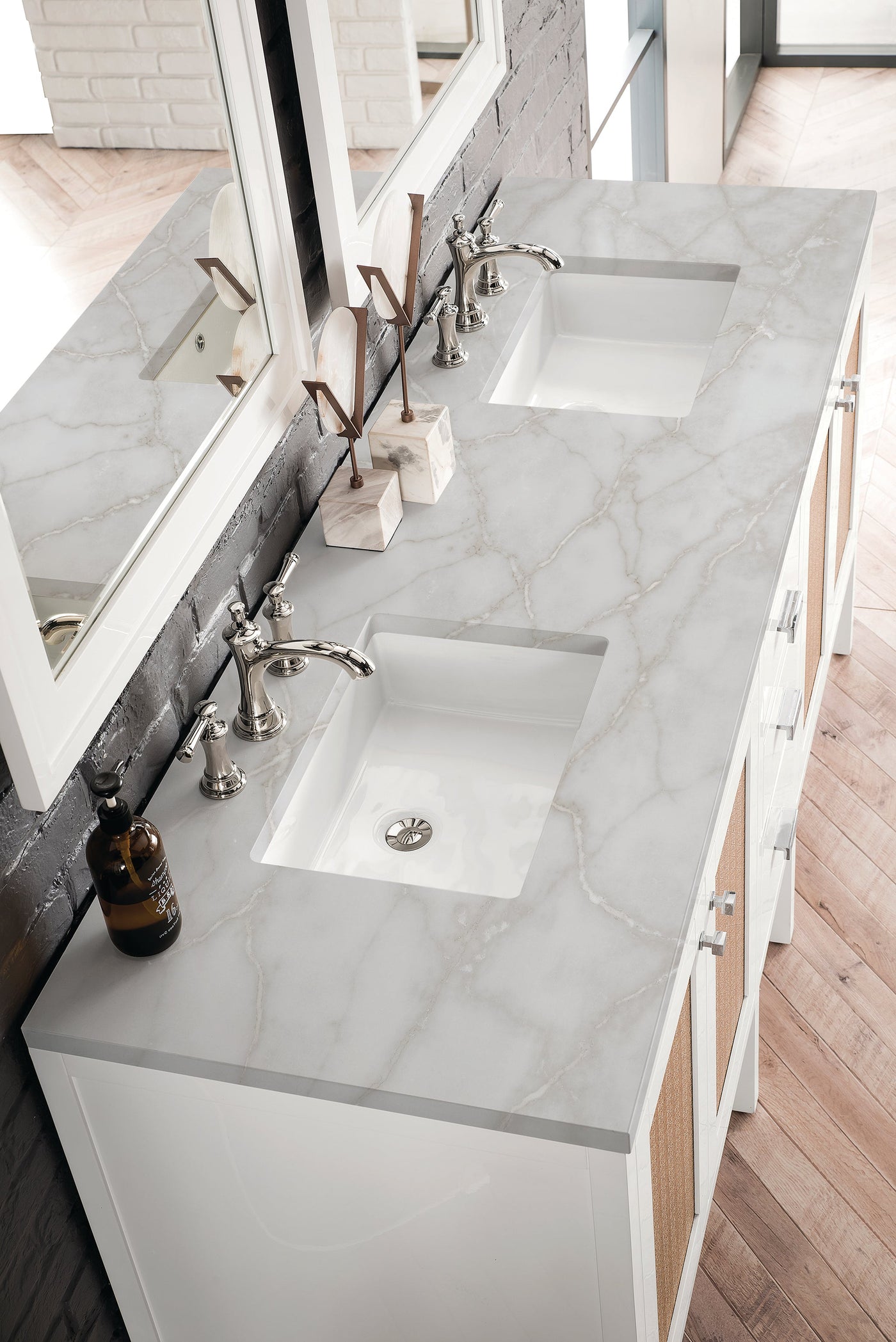 James Martin Addison 72" Double Bathroom Vanity, Glossy White with Victorian Silver countertop