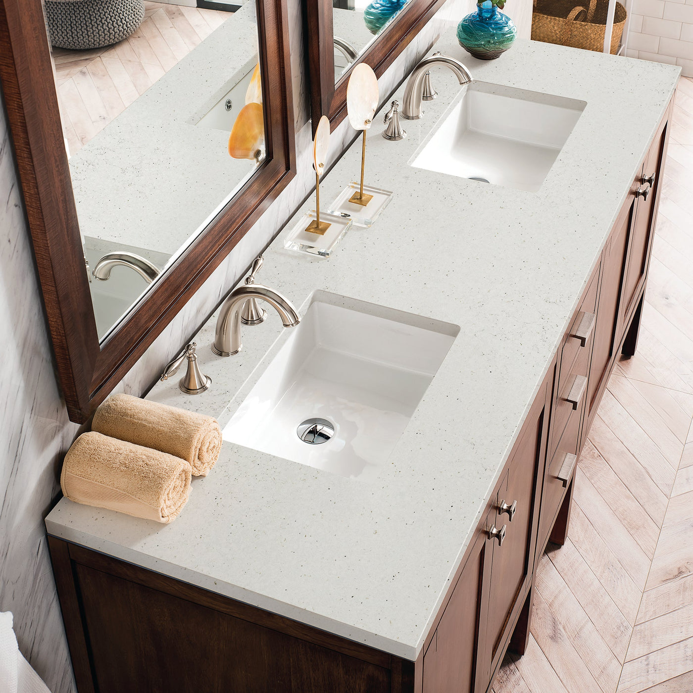 James Martin Addison 72" Double Bathroom Vanity, Mid-Century Acacia with Lime Delight countertop
