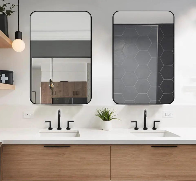 Open Box MZON 24x36 Inch Black Bathroom Mirror, Wall-Mounted Rectangle Vanity Mirror with Aluminum Alloy Frame, Anti-Rust, Modern Decor for Bathroom, by Selzalot