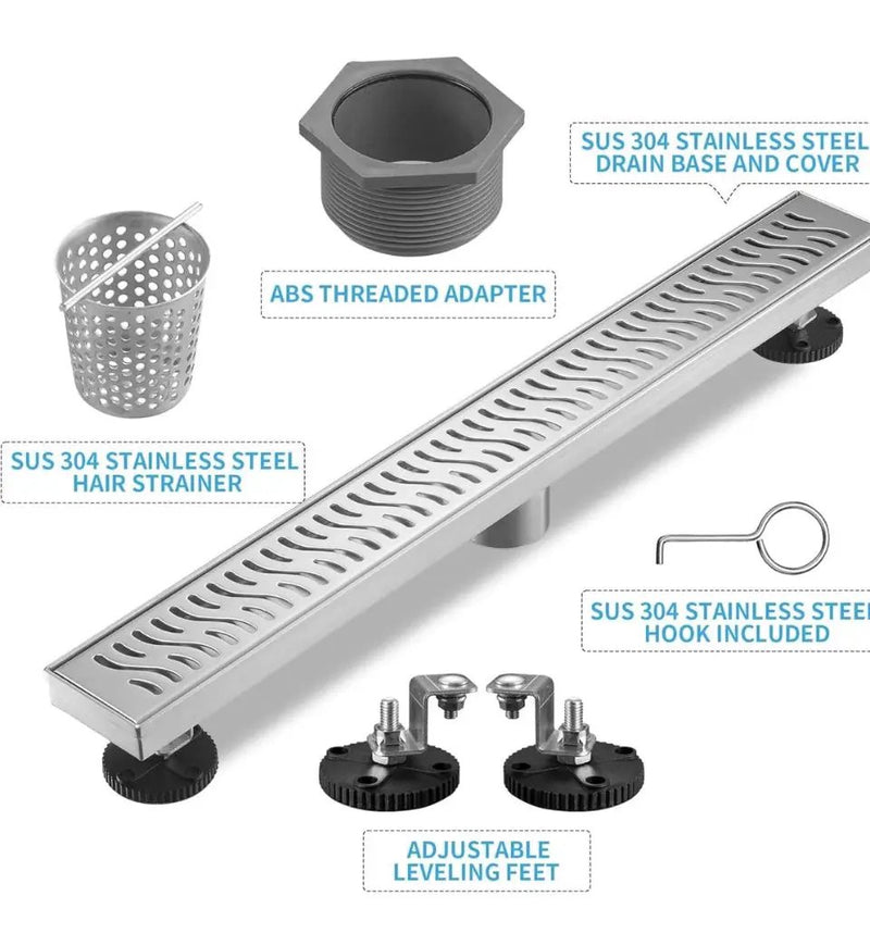 Open Box Linear Shower Drain 36 inch, Floor Drain with Removable Pattern Grate, 304 Stainless Steel Rectangular Linear Drain with Hair Strainer, CUPC by Selzalot