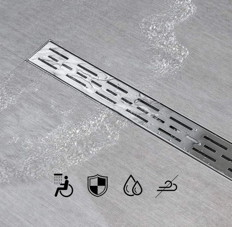 SaniteModar Linear Shower Drain, High Flow Rate Removable Grate Shower Drain 32 inch,Brushed 304 Stainless Steel Linear Drain with Hair Strainer, by Selzalot
