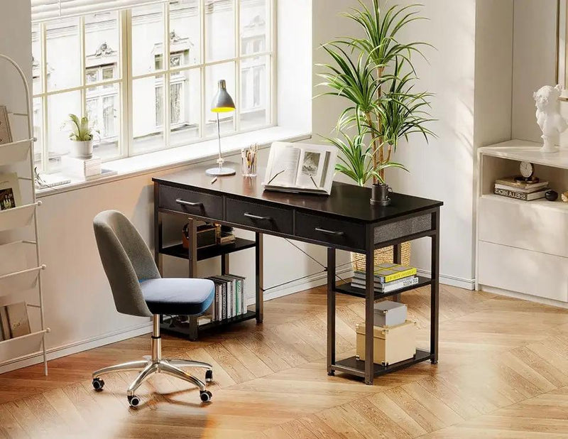 Open Box "ODK Office Small Computer Desk: Home Table with Fabric Drawers & Storage Shelves, Modern Writing Desk, Black, 48""x16""" by Selzalot