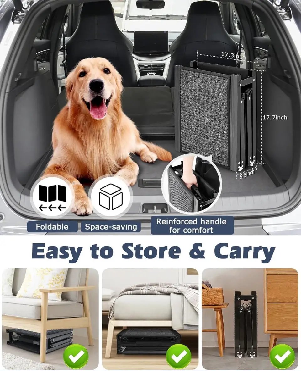 Open Box Petbank 62" Dog Ramp for Car, Foldable Large Dog Car Ramp with Anti-Slip Rug Surface, 17" Wide Dog Ramp Steps for Large Medium Small Dogs, Up by Selzalot