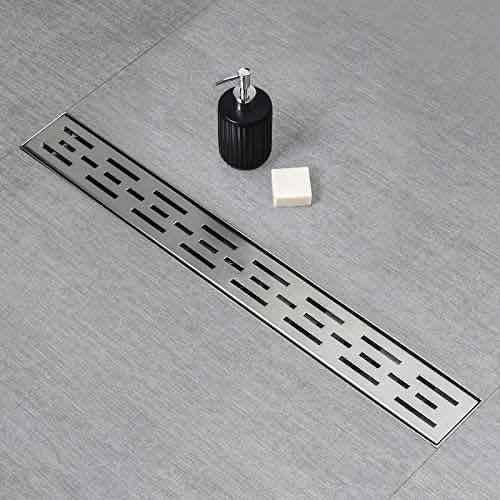 SaniteModar Linear Shower Drain, High Flow Rate Removable Grate Shower Drain 32 inch,Brushed 304 Stainless Steel Linear Drain with Hair Strainer, by Selzalot