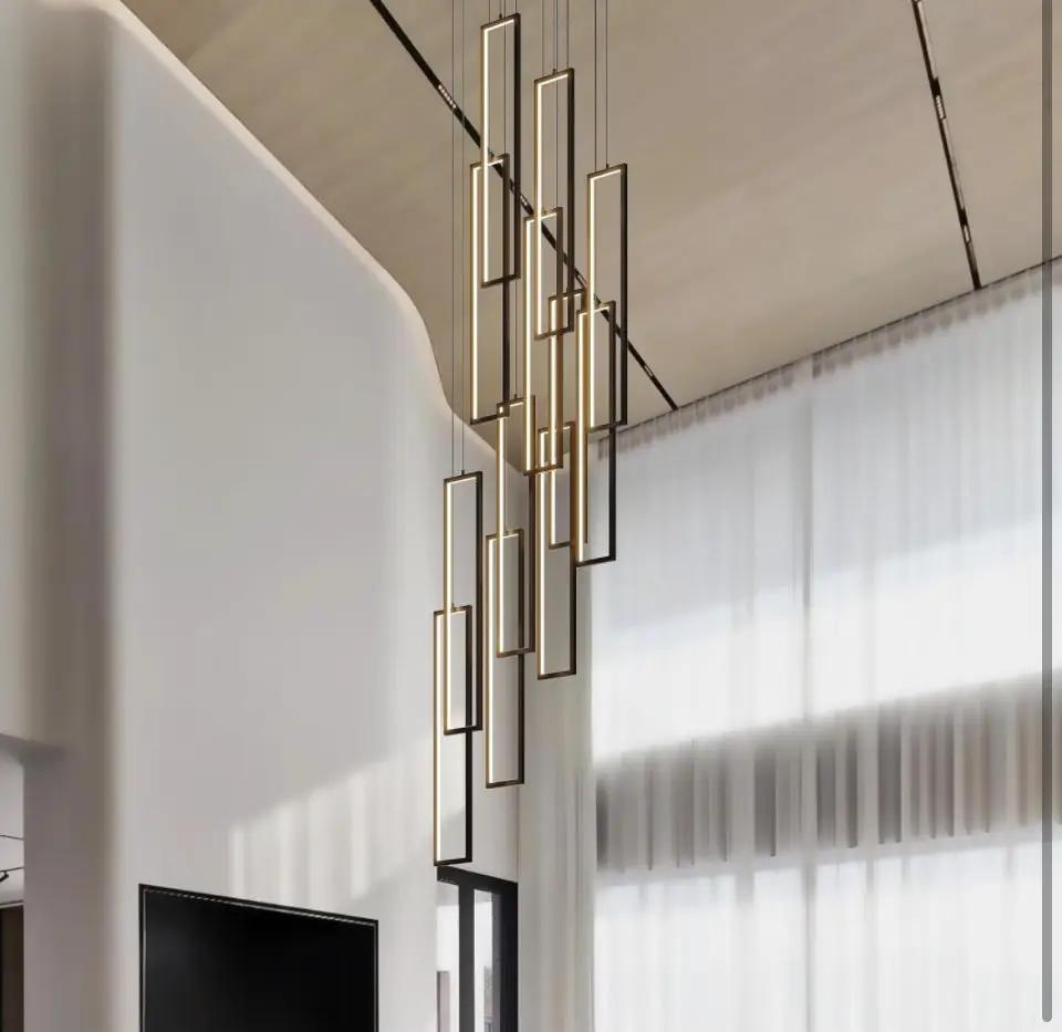 UPGENT Simple Modern LED Chandelier Stair Chandelier Dimmable 12 Ring Rectangular Chandelier high Door for Living Room lamp Hall lamp Remote Control by Selzalot