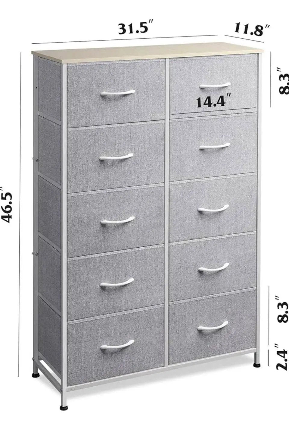 Open box WLIVE Tall Dresser for Bedroom with 10 Drawers, Chest of Drawers, Dressers Bedroom Furniture, Storage Organizer Unit with Fabric Bins for Clo by Selzalot