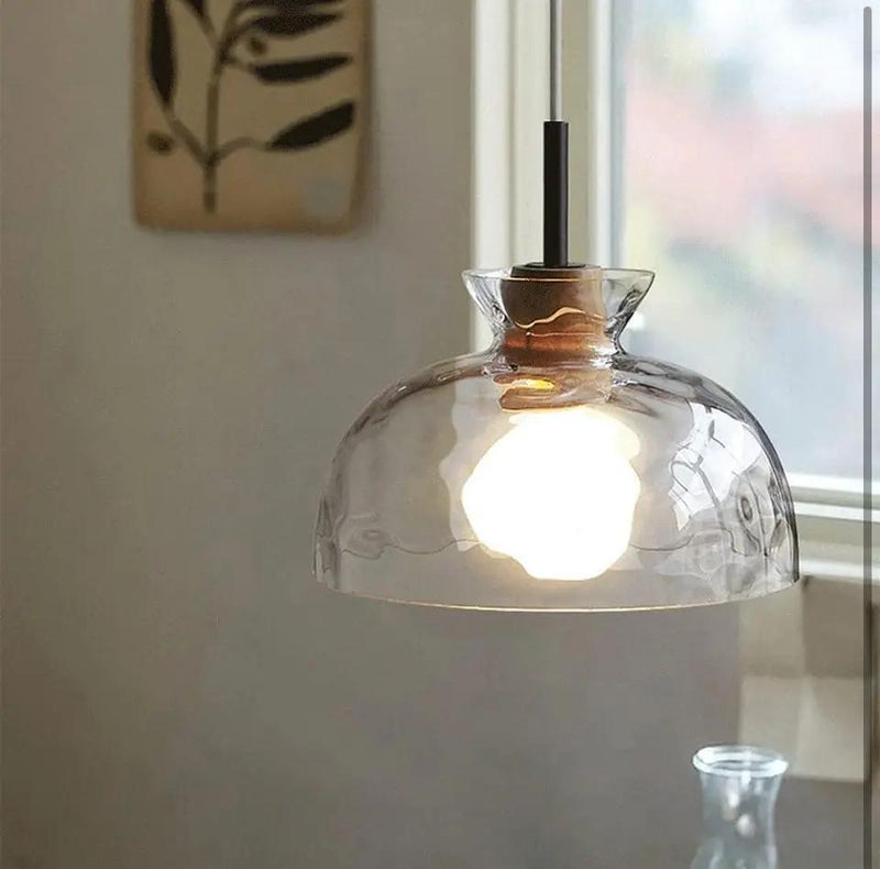 Open Box LTBFDDC Farmhouse Small Pendant Lights Kitchen Island, Adjustable Height Hanging Ceiling Lamp Handblown Glass Dome Clear Hammered Shade For D by Selzalot