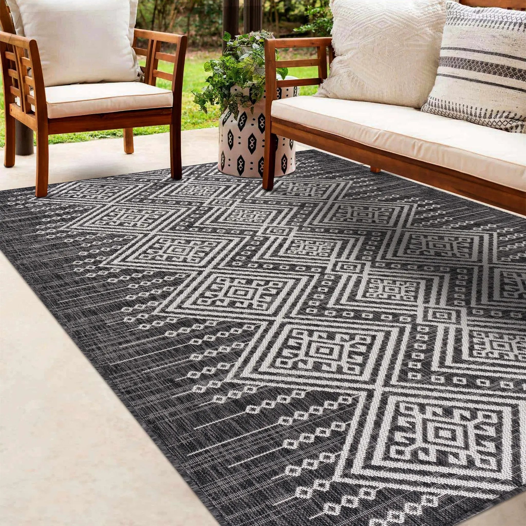 Frankville Black&White All Over Performance Outdoor Rug by Boutique Rugs