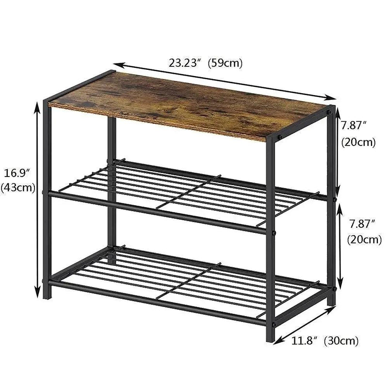 2-Shelf Entryway Shoe Rack Bench with Black Metal Frame and Brown Wood Top by HomePacific
