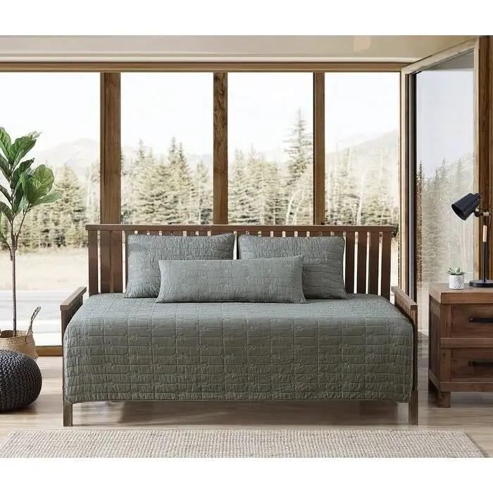 Lightweight Dark Green Brick Fish Pattern 4 Piece Cotton Daybed Cover Set by HomePacific