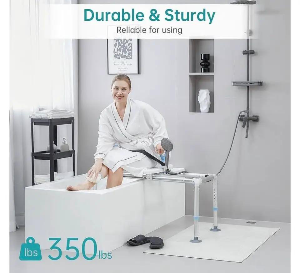 Open Box ELENKER Heavy Duty Sliding Shower Chair with Swivel Seat, Rotating Sliding Bathtub Transfer Bench and Bath Safety Seat with Non-Slip Suction by Selzalot