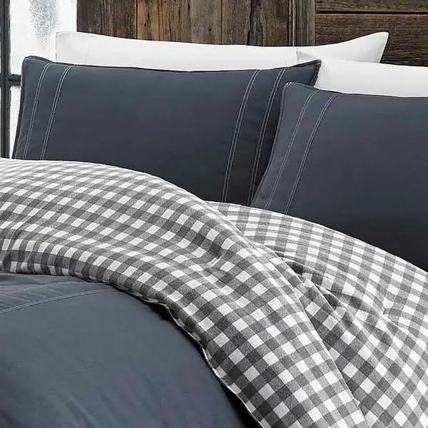 King size 100% Cotton Reverse Plaid Gray/White Comforter Set by HomePacific