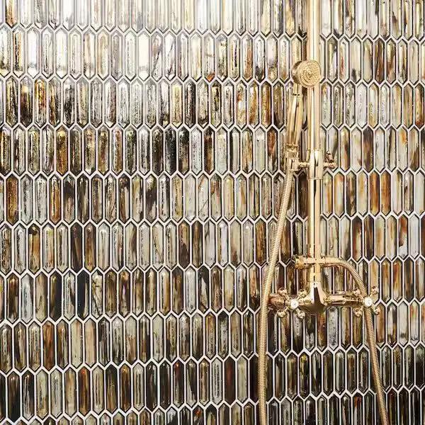 New Sealed Ivy Hill Tile Fargin Golden Crust Elongated Hexagon 12 in. x 10 in. x 7mm Polished Glass Mosaic Tile (0.82 sq. ft.) by Selzalot