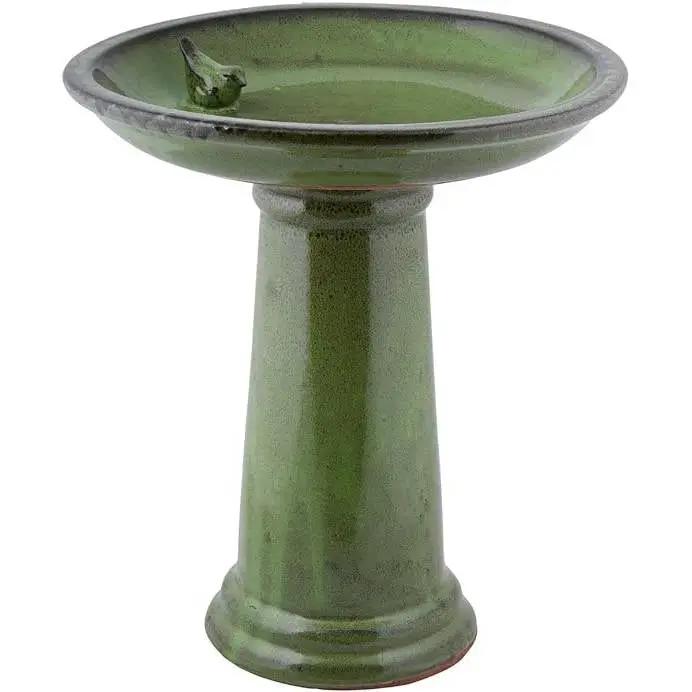Green Ceramic Outdoor Garden Birdbath - 16-inch Diameter by HomePacific