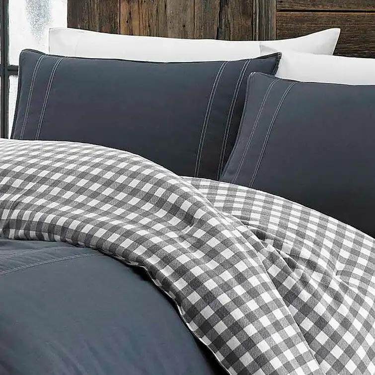 Full/Queen size 100% Cotton Reverse Plaid Gray/White Comforter Set by HomePacific