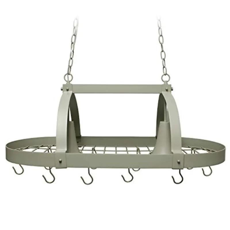 Rustic 2 Light 10 Hook Ceiling Mounted Hanging Pot Rack in Slate Gray by HomePacific