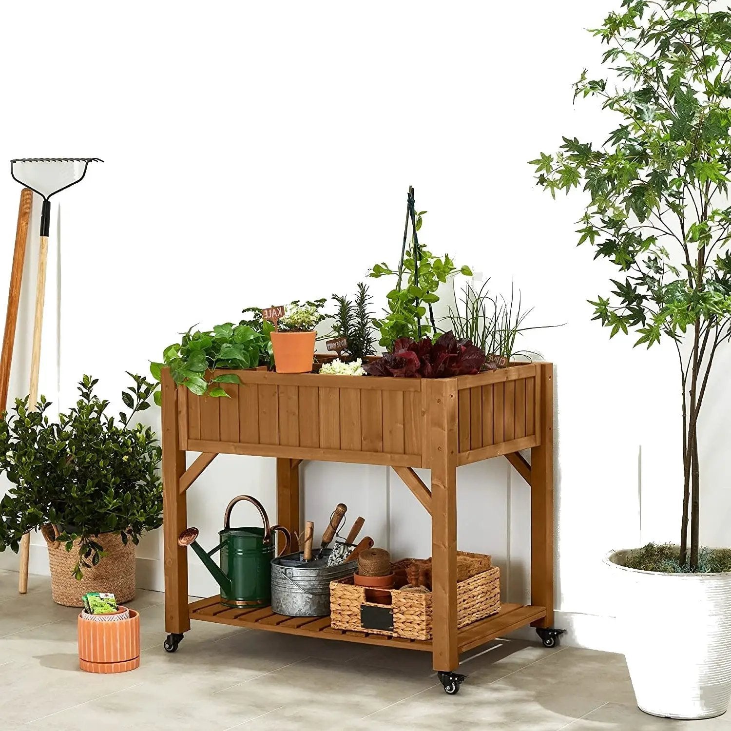 Outdoor Elevated Raised Garden Bed Planter Box with Locking Wheels by HomePacific