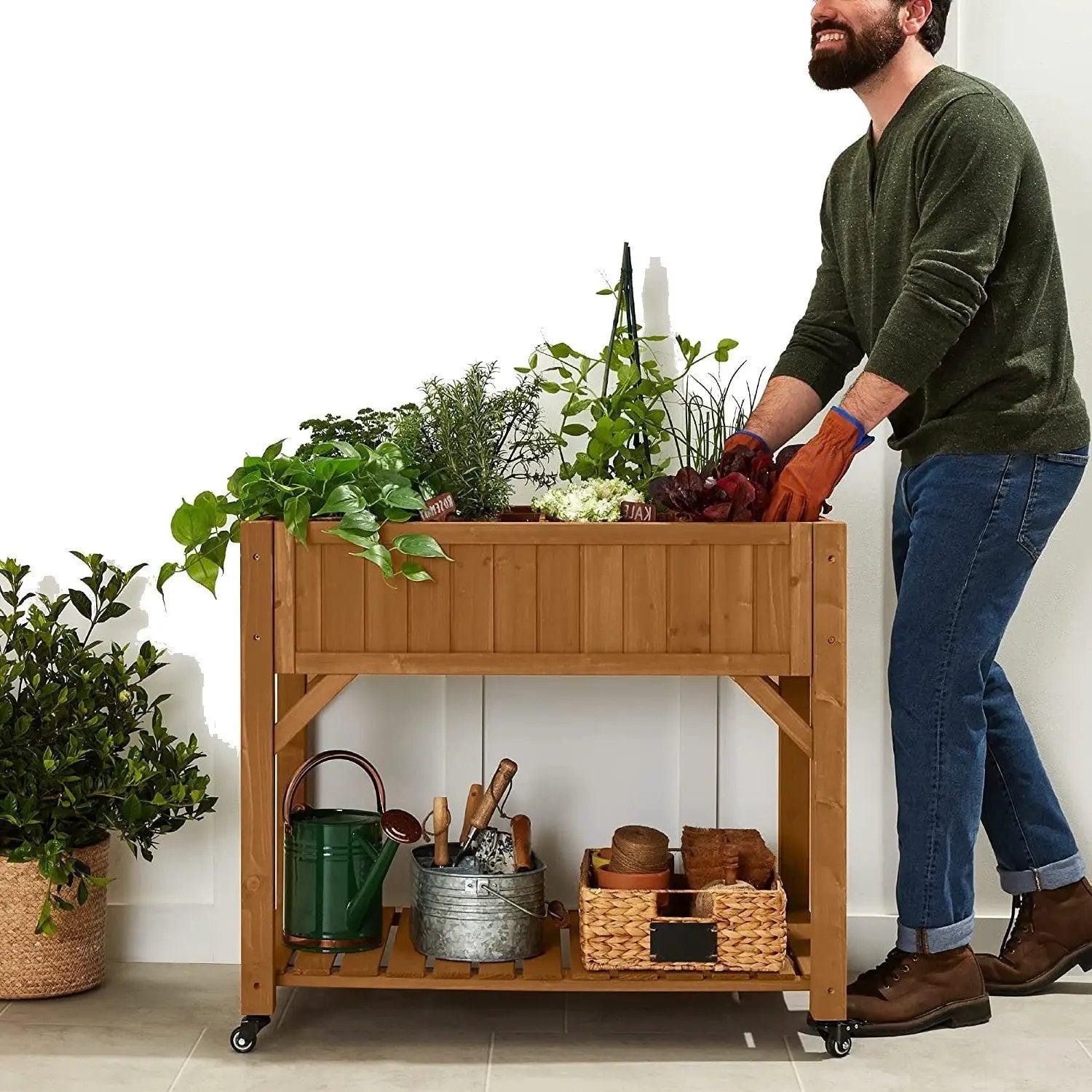 Outdoor Elevated Raised Garden Bed Planter Box with Locking Wheels by HomePacific