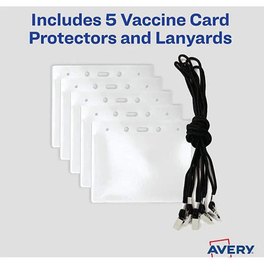 Avery CDC Vaccine Card Holders and Lanyards, 4" x 3", Landscape, 5 Prepunched ID Card Holders and Lanyards (02913)e by Selzalot