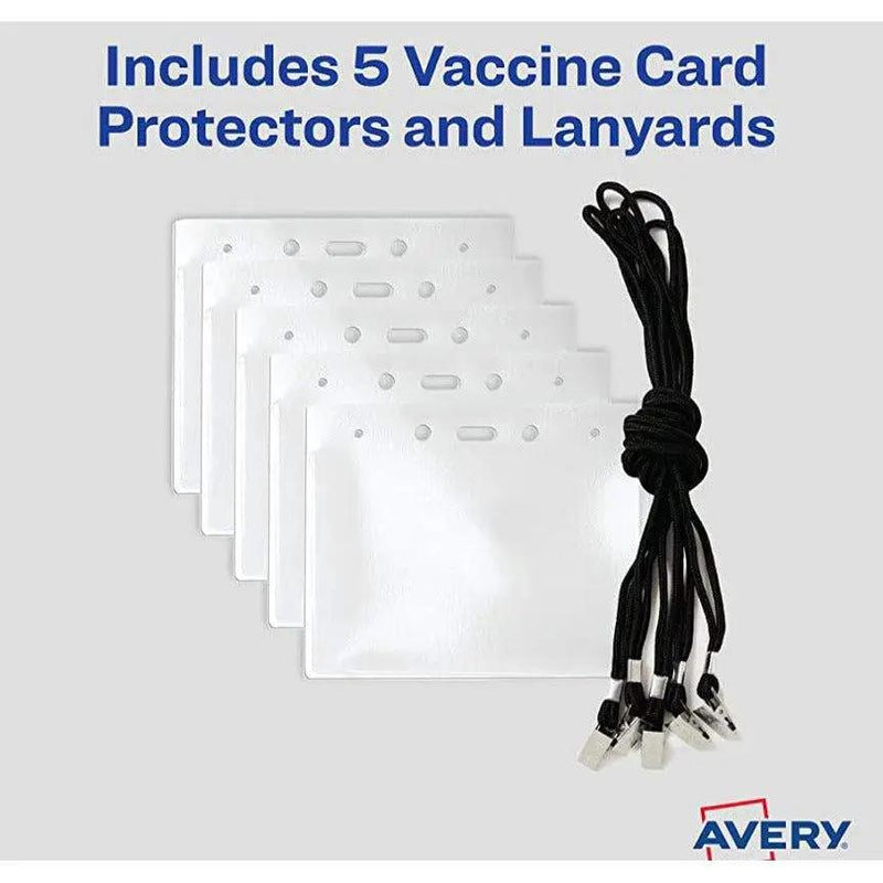 Avery CDC Vaccine Card Holders and Lanyards, 4" x 3", Landscape, 5 Prepunched ID Card Holders and Lanyards (02913)e by Selzalot