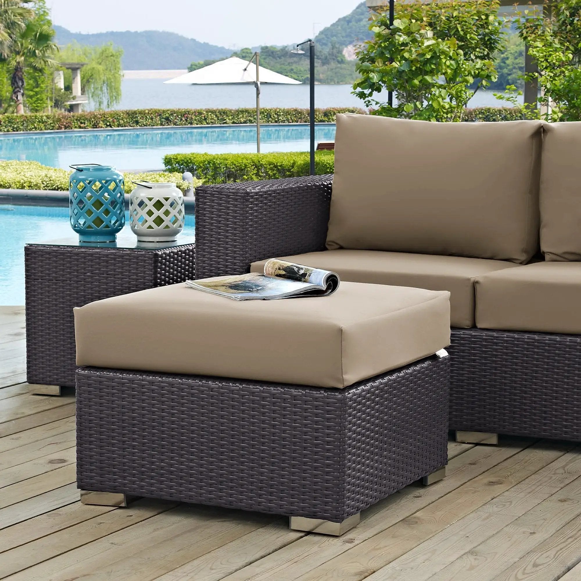 Convene Outdoor Patio Fabric Square Ottoman by Modway by HouseOfZazla