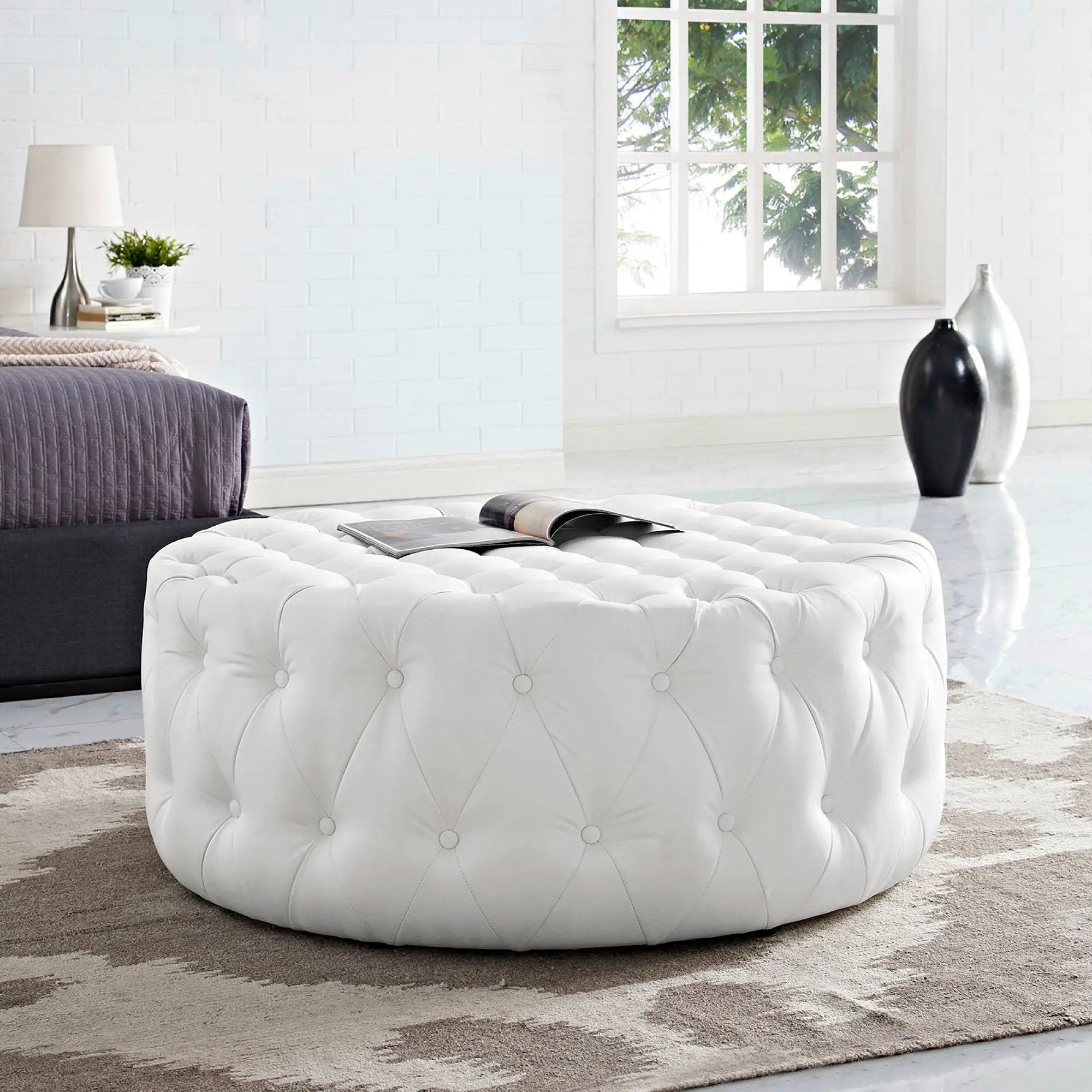Amour Upholstered Vinyl Round Ottoman by Modway by HouseOfZazla