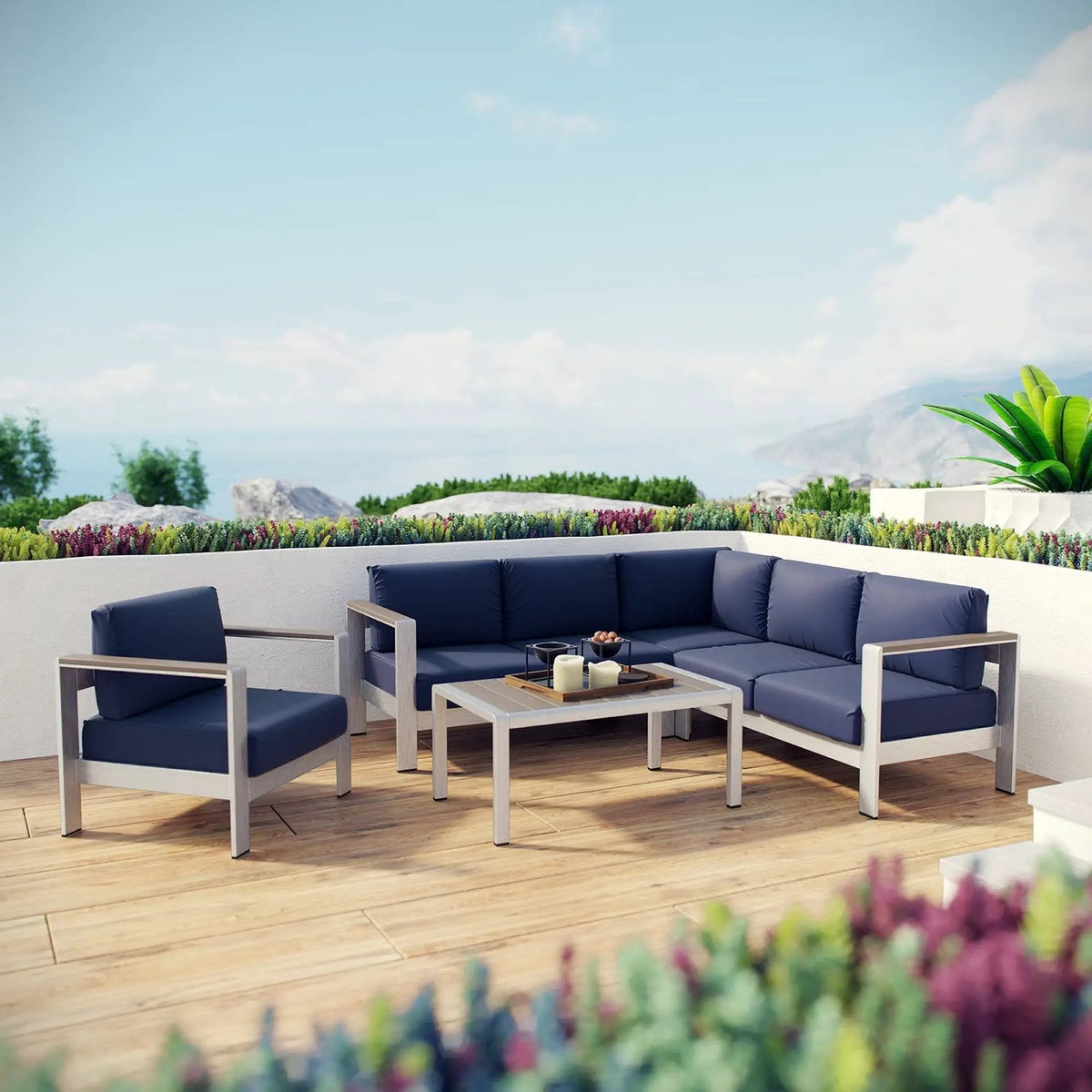 Shore 5 Piece Outdoor Patio Aluminum Sectional Sofa Set by Modway by HouseOfZazla