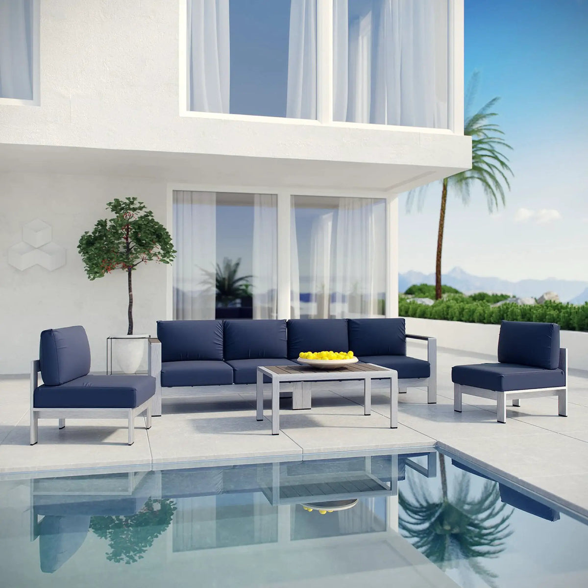 Shore 5 Piece Outdoor Patio Aluminum Sectional Sofa Set by Modway by HouseOfZazla