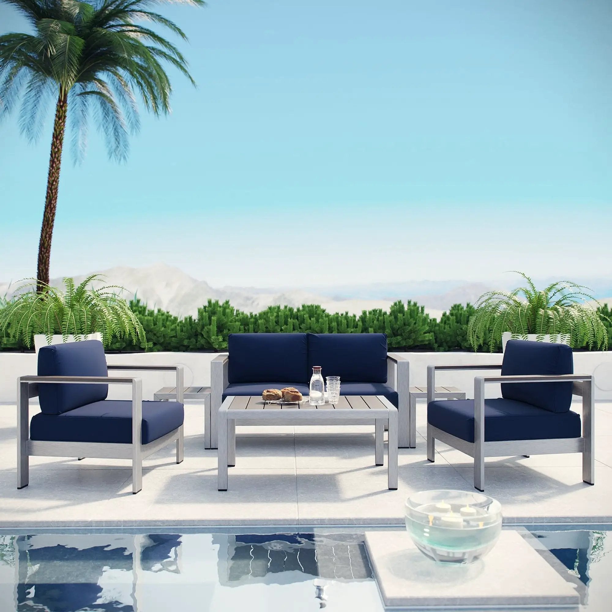 Shore 6 Piece Outdoor Patio Aluminum Sectional Sofa Set by HouseOfZazla