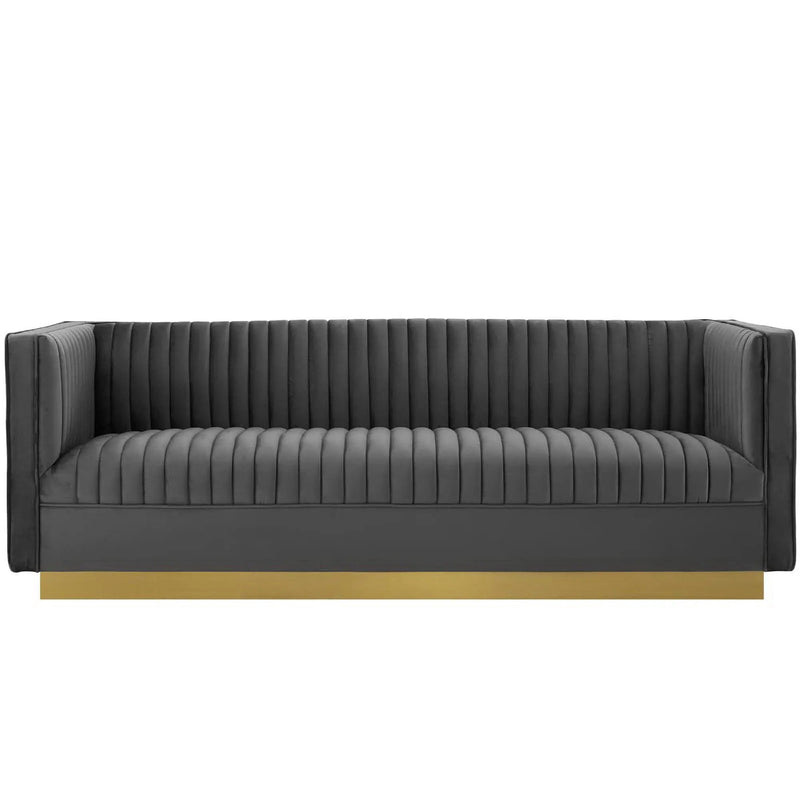 Sanguine Vertical Channel Tufted Performance Velvet Sofa by HouseOfZazla
