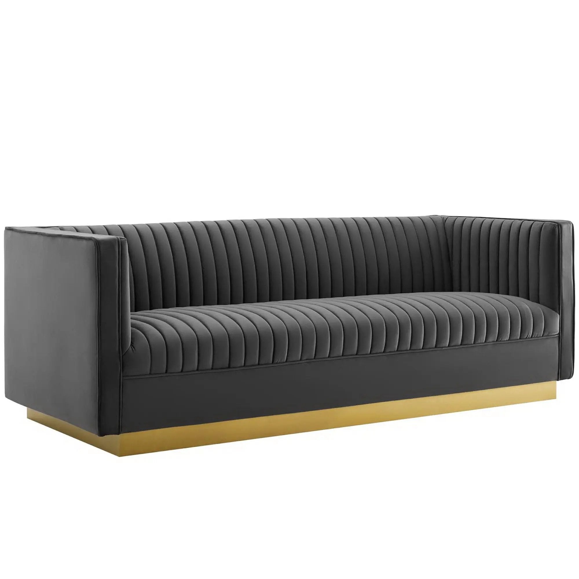 Sanguine Vertical Channel Tufted Performance Velvet Sofa by HouseOfZazla