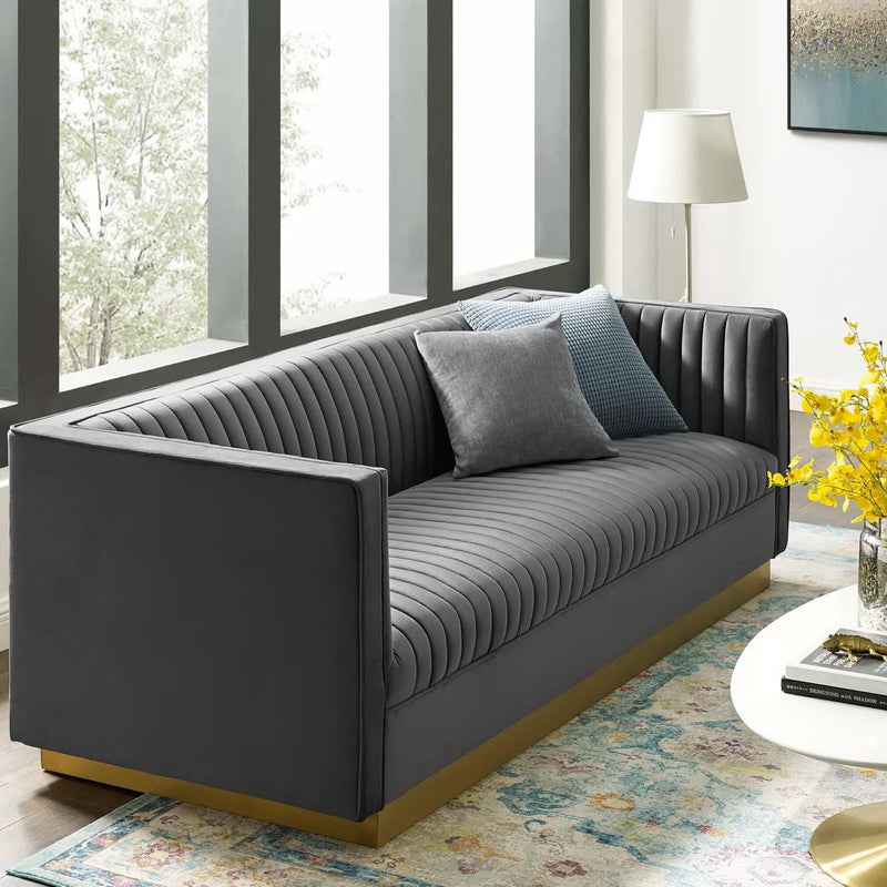Sanguine Vertical Channel Tufted Performance Velvet Sofa by HouseOfZazla