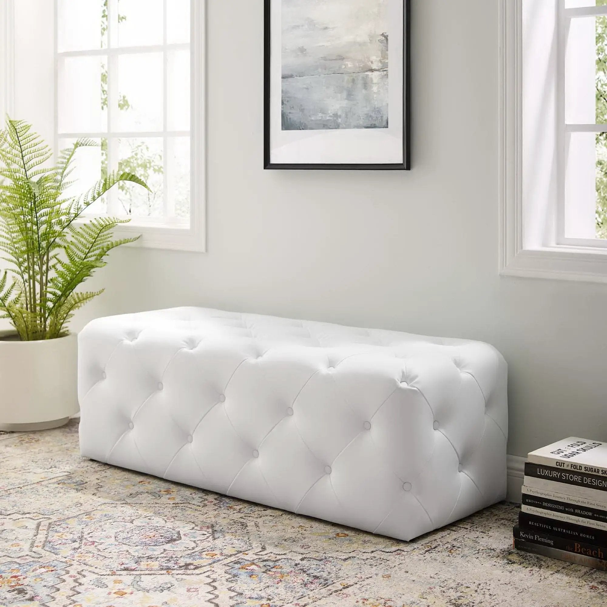 Amour 48" Tufted Button Faux Leather Entryway Bench by HouseOfZazla