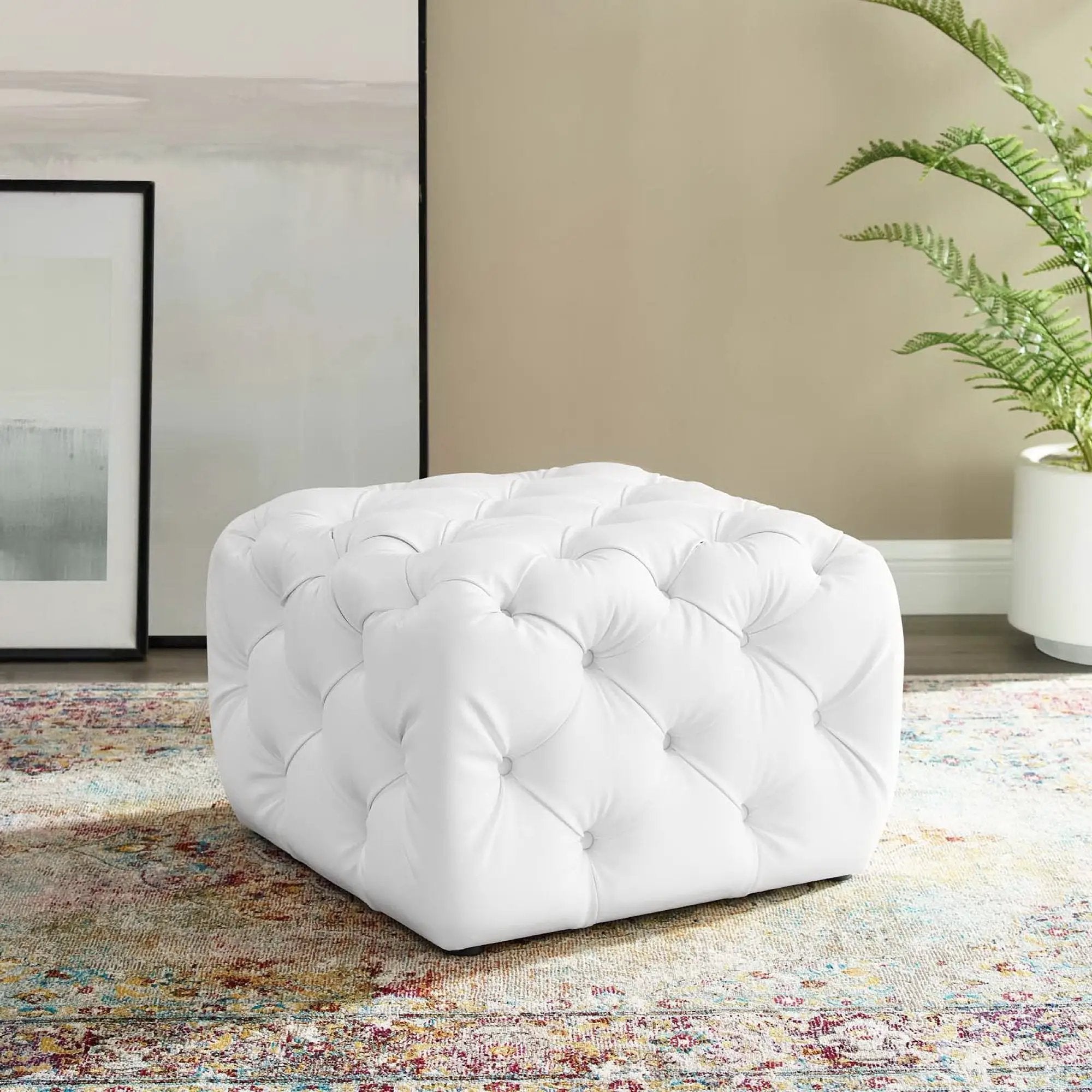Amour Tufted Button Square Faux Leather Ottoman by Modway by HouseOfZazla