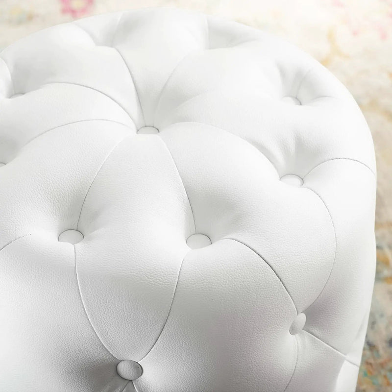 Amour Tufted Button Round Faux Leather Ottoman by HouseOfZazla