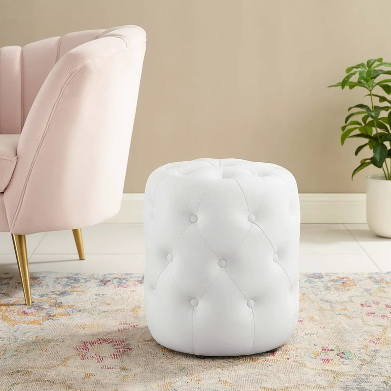 Amour Tufted Button Round Faux Leather Ottoman by HouseOfZazla