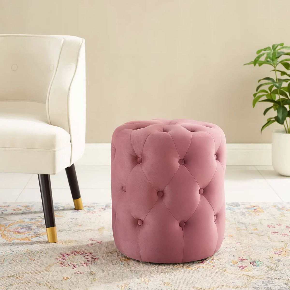 Amour Tufted Button Round Performance Velvet Ottoman by Modway by HouseOfZazla