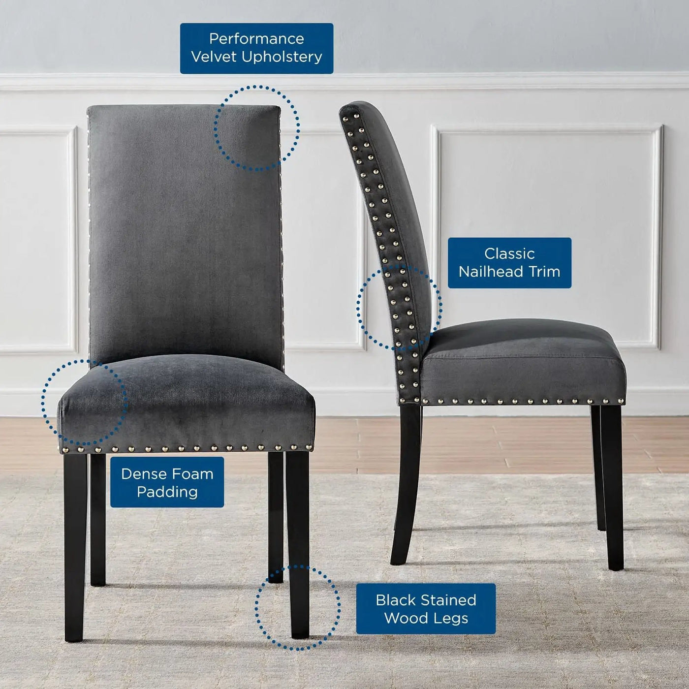 Parcel Performance Velvet Dining Side Chairs Set of 2 by Modway by HouseOfZazla