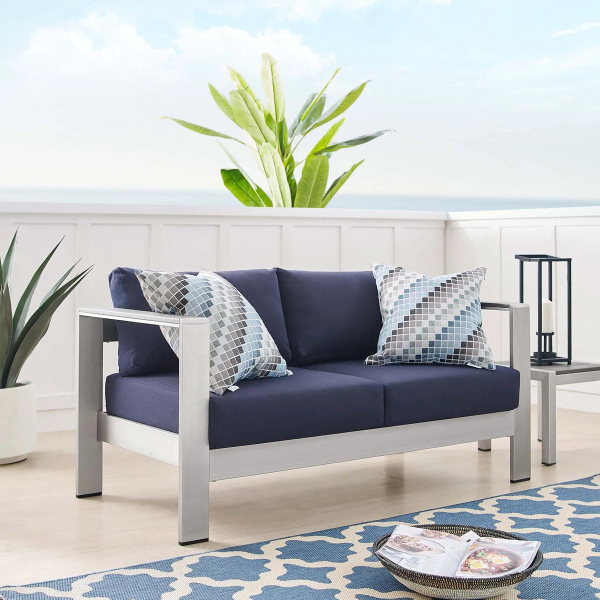 Shore Sunbrella Fabric Aluminum Outdoor Patio Loveseat by Modway by HouseOfZazla