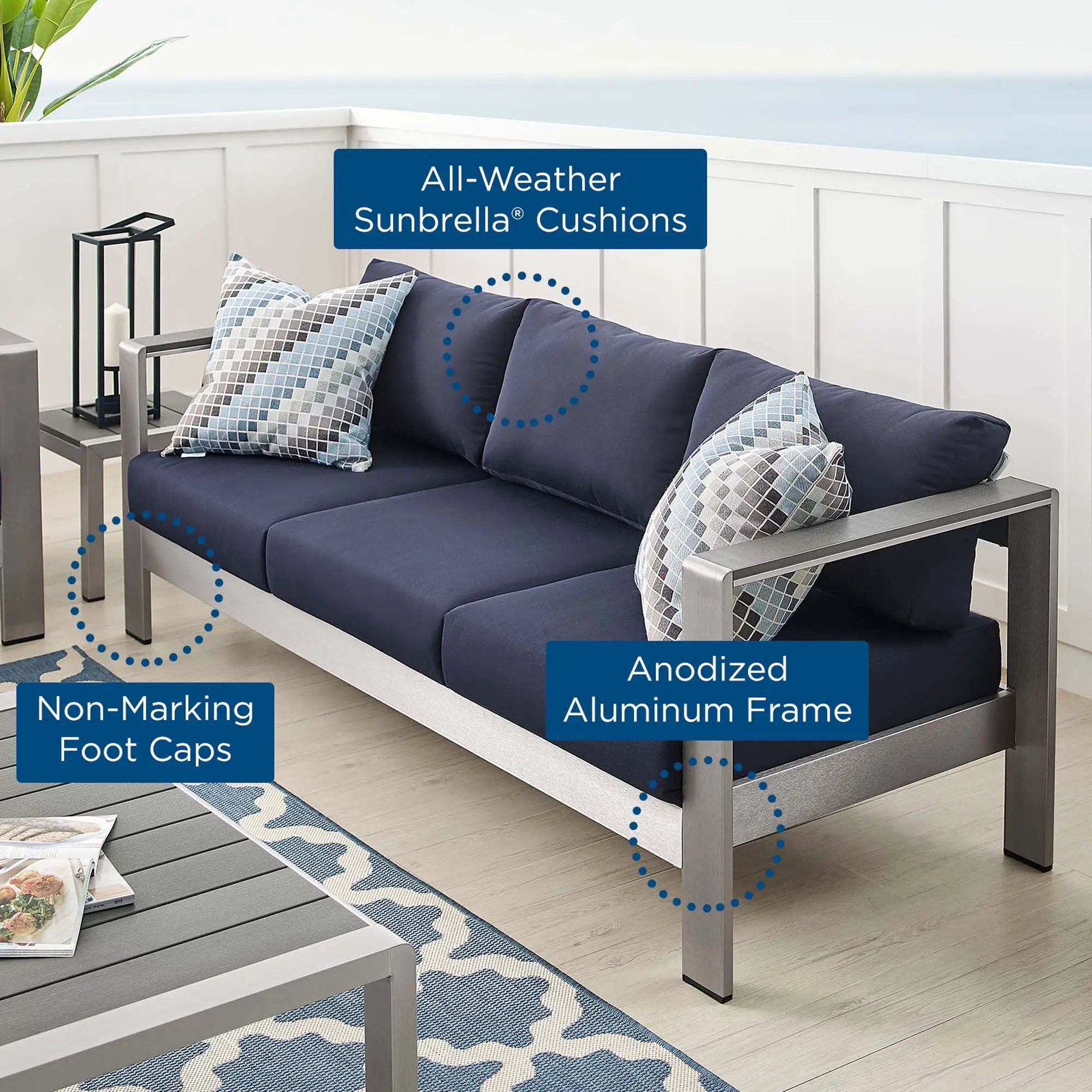 Shore Sunbrella Fabric Aluminum Outdoor Patio Sofa by Modway by HouseOfZazla