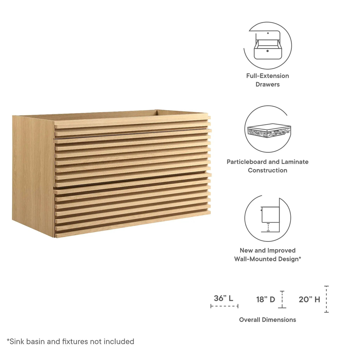 Render 36" Wall-Mount Bathroom Vanity Cabinet by Modway by HouseOfZazla